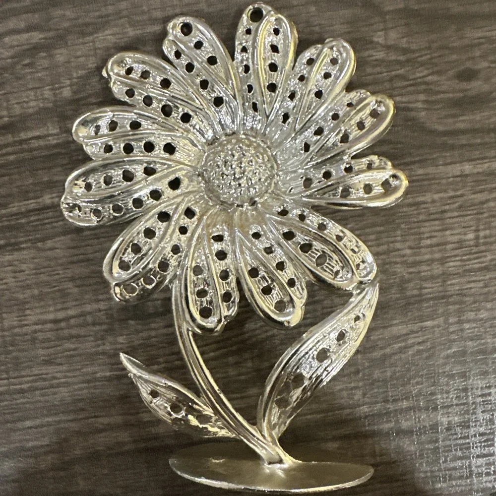 Earring Stand Holder Vintage Silver plated Jewelry Sunflower Daisy Flower